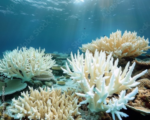 Bleached coral reef underwater