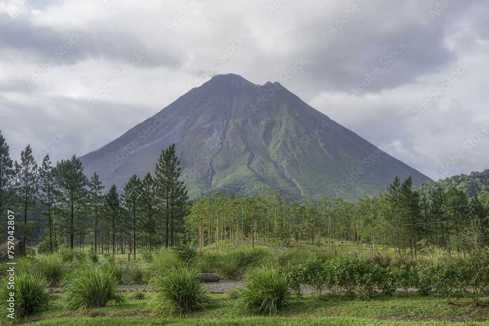 Massive volcano next to forest. High quality photo Massive volcano next to forest. High quality photo