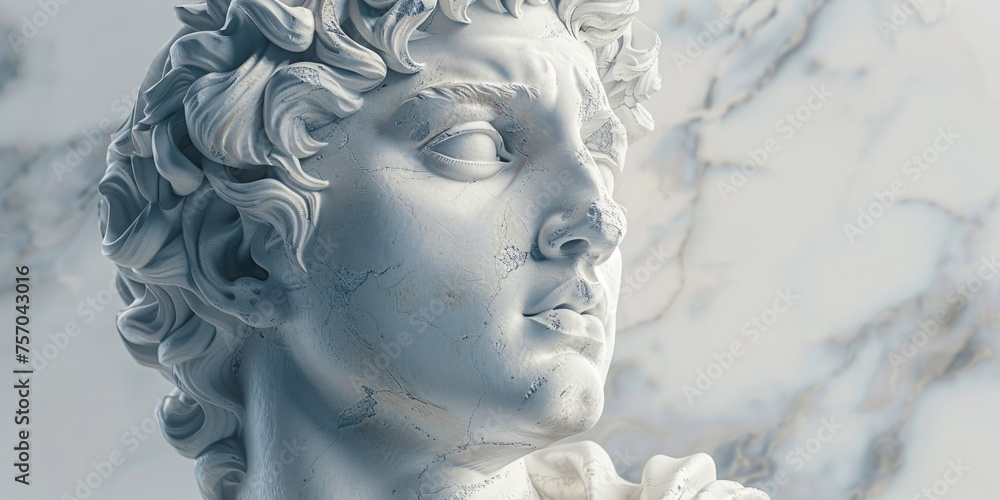 Stylish Greek God Bust Graphic 3D Image.