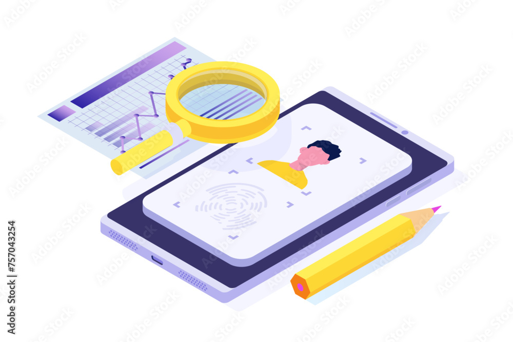 Know your customer or digital kyc, verifying the identity of its clients concept. Isometric Vector illustrations set for banner, website, landing page, flyer. Know your customer or digital kyc, verifying the identity of its clients concept. Isometric Vector illustrations set for banner, website, landing page, flyer.