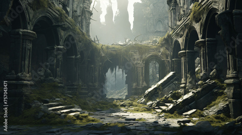 An ancient ruin in a postpocalyptic world