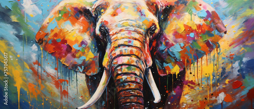 Elephant colorful palette knife painting 