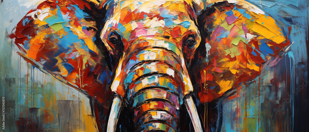 Elephant colorful palette knife painting 