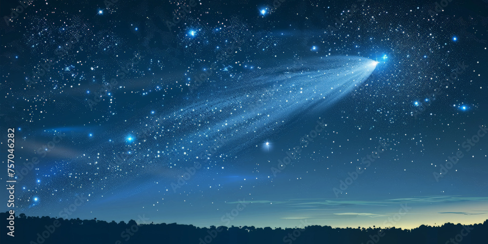A bright blue comet in night sky,space A bright blue comet in night sky,space