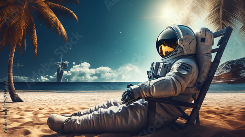 Astronaut in a space suit on a summer vacation 