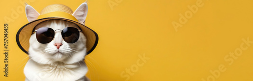 Funny cat in a hat and glasses. cat in hat banner