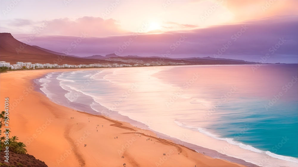 The sea and sandy beach in sunny weather on the Canary Islands, Spain, is an ideal place to relax