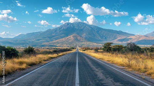 Serene landscape with empty road and distant mountain view