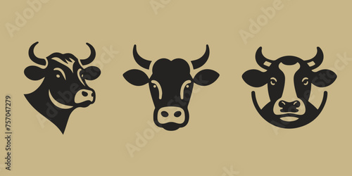 Cow head set. Logo, icon. simple modern vector illustration. Vintage style