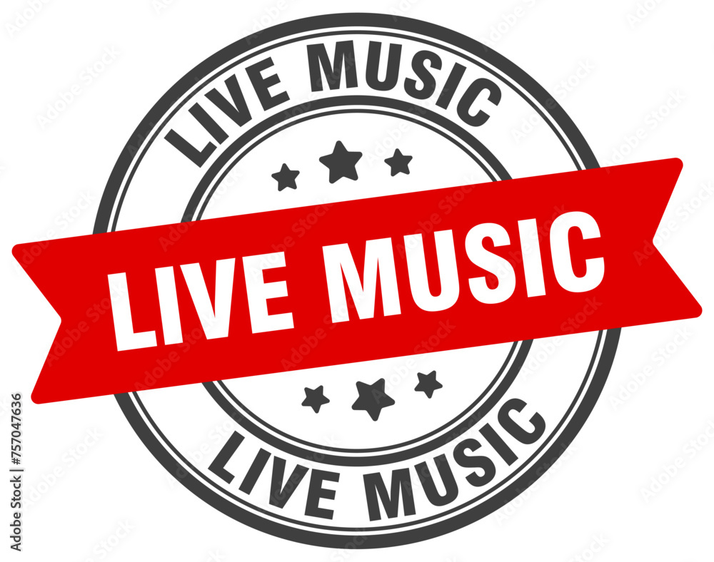 live music stamp. live music label on transparent background. round sign