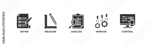 Lean six sigma banner web icon vector illustration concept for process improvement with icon of define, measure, analyze, improve, and control	