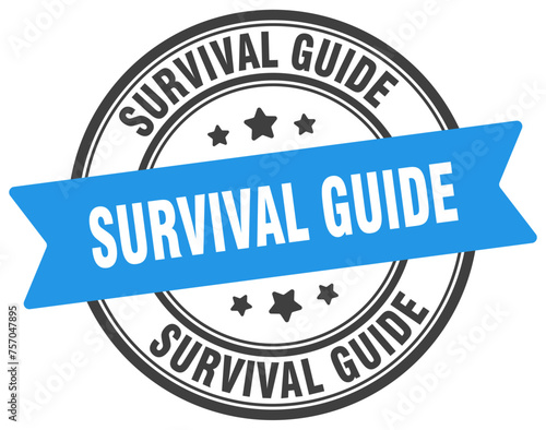 survival guide stamp. survival guide label on transparent background. round sign