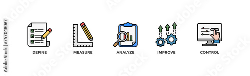 Lean six sigma banner web icon vector illustration concept for process improvement with icon of define, measure, analyze, improve, and control	
