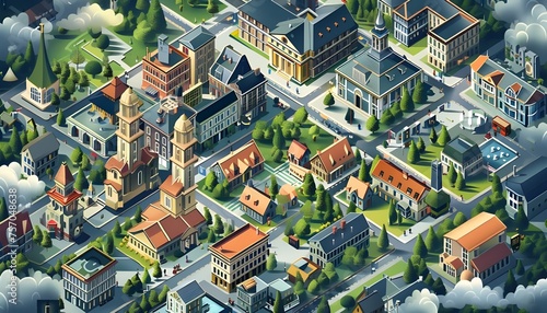 color illustration of isometric city map photo