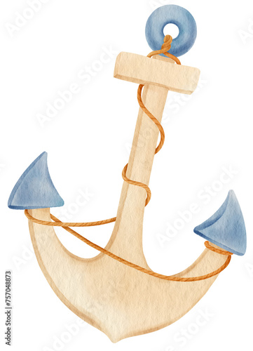 Sailing anchor watercolor illustration