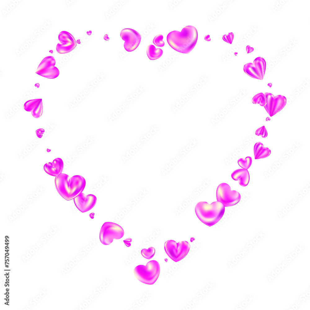 Pink glossy realistic heart frame isolated on white background.