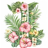 number 1 on a white background. Bouquet. Flowers. Postcard. Exotic tropical plants. Hibiscus