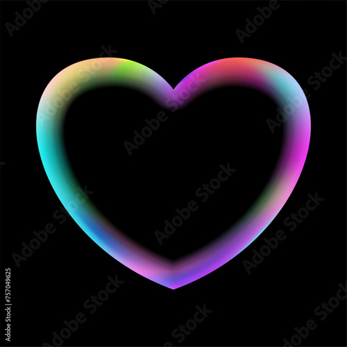 Holographic heart frame. Fluid liquid chrome heart shape.