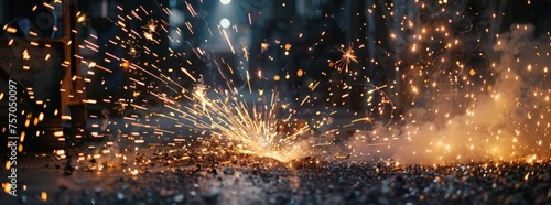 The dance of sparks and metal in an industrial welding workshop photo