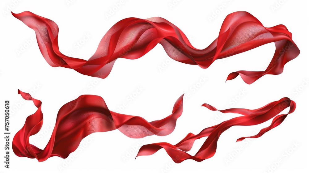 Flowing pieces of textile cloth drapery tape with folds blowing in the breeze. Abstract modern illustration set of satin fabric curtain wave in the wind. Flowing pieces of textile cloth drapery tape with folds blowing in the breeze. Abstract modern illustration set of satin fabric curtain wave in the wind.