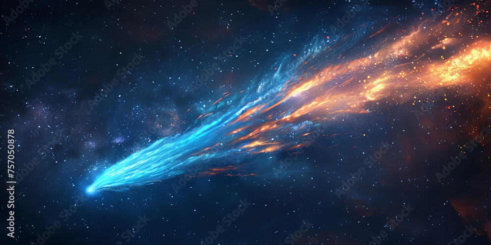 A bright blue comet in night sky,space - obrazy, fototapety, plakaty 