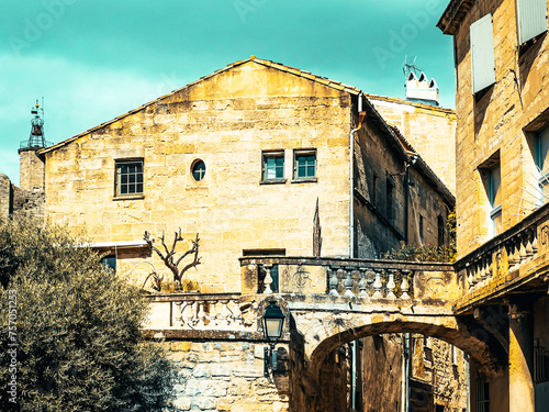 Street view of old village Uzes in France
