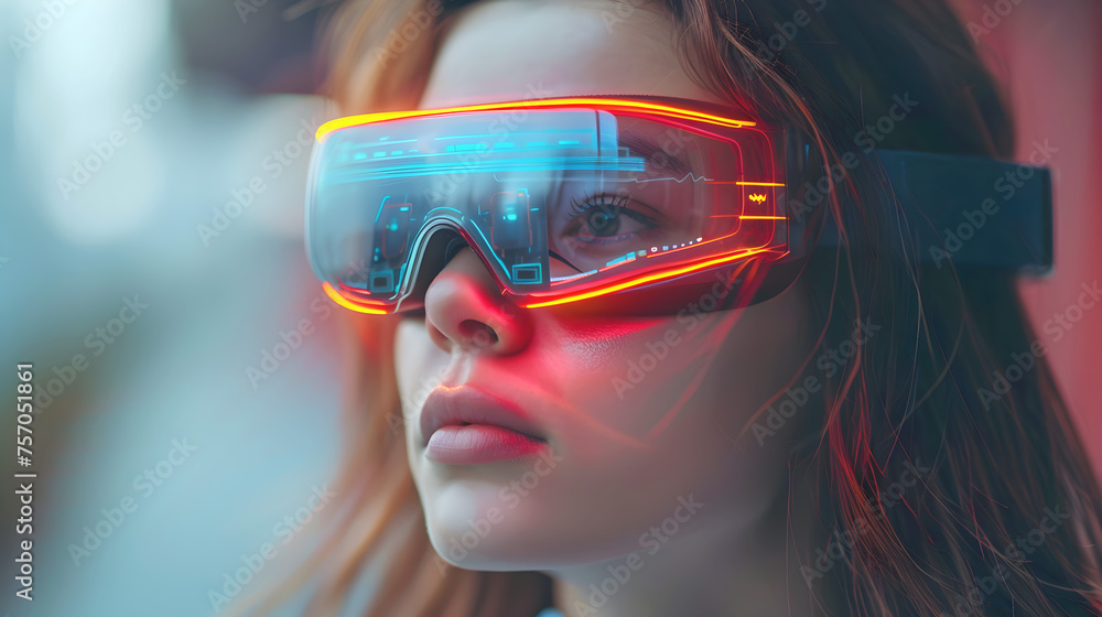 Portrait of a young woman wearing virtual reality goggles. Portrait of a young woman wearing virtual reality goggles.