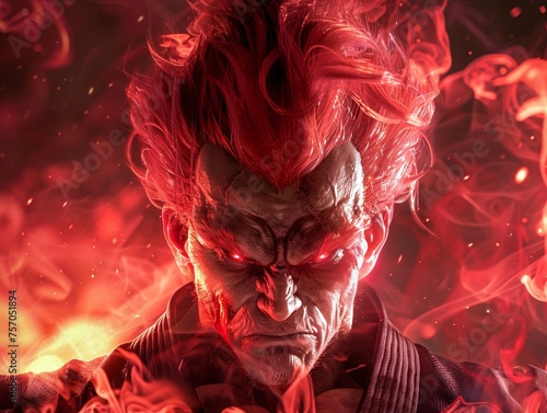 Close-up shot of Akumas intense red aura emanating from his body photo