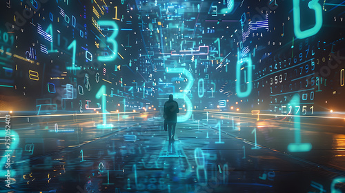 journey into the unknown, discovering and imaginary world made of numbers math numbers and symbols math genius with futuristic calculator imaging a world made of numbers photo