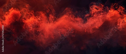 Fire in hell  paint powder thrown into the air  magic power  spooky Halloween atmosphere design with red smoke overlay effect on black background. Modern realistic illustration.