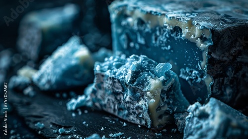 Close-up of gourmet blue cheese texture with high contrast photo