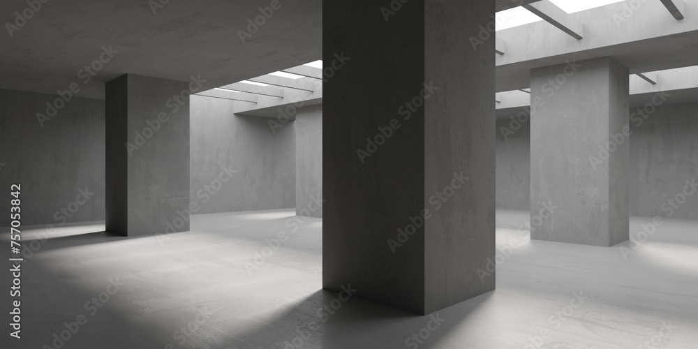 Abstract empty concrete interior. Minimalistic dark room design template Abstract empty concrete interior. Minimalistic dark room design template