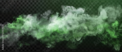 Green toxic smoke cloud overlayed on a transparent background. Haze of mystical atmospheric steam or condensation. Modern illustration of toxic vapor on a floor. photo