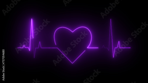 Abstract heart beats, cardiogram. Cardiology black background with red heart. Pulse of life line forming heart shape. Medical design with red heart. vector eps10