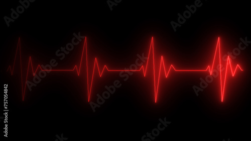 Bright neon red heart cardiogram line. Electrocardiogram show heart beat line. cardiogram, Heart pulse. Heartbeat pulse rate graph
