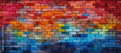 A stunning piece of art  a rectangular brick wall with intricate brickwork creates a beautiful pattern  with tints and shades resembling a sunset sky