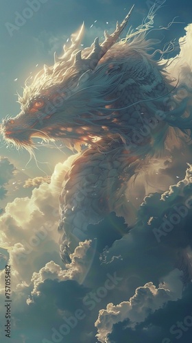 A fluffy cloud morphing into a playful dragon