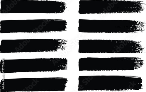 Black paint brush set . Paintbrush, ink brush, brush strokes, brushes, lines, frames, box, grungy. Hand drawn Ink brush strokes texture, grunge collection. Vector illustration.