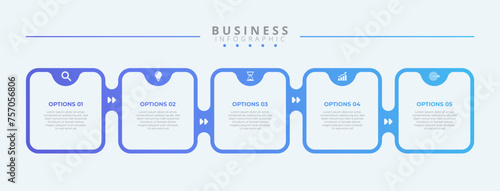 Design template for vector infographic labels with icons and 5 options or steps. Suitable for process diagrams, presentations, workflow layouts, banners, flow charts, and infographics.