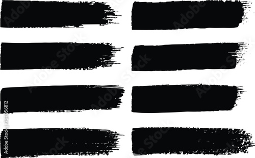 Black paint brush set . Paintbrush, ink brush, brush strokes, brushes, lines, frames, box, grungy. Hand drawn Ink brush strokes texture, grunge collection. Vector illustration.
