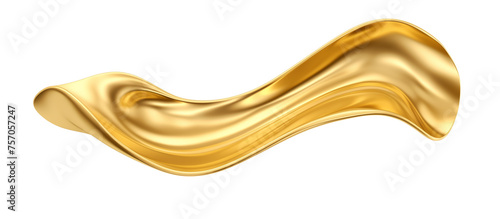 Abstract 3d realistic golden metal shape flowing isolated on transparent background
