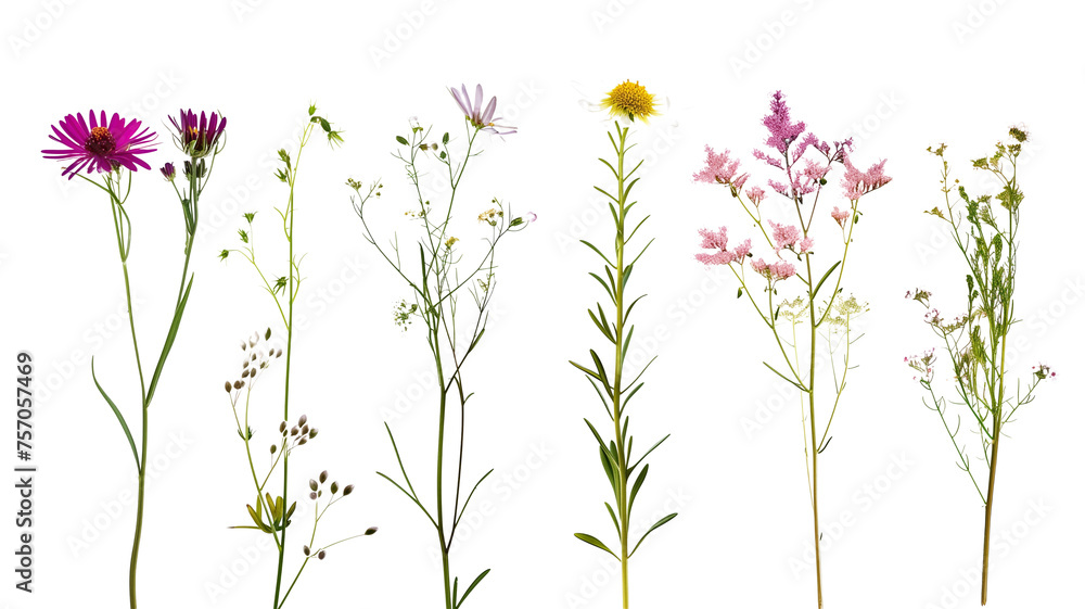 set of wild flowers isolated on transparent background set of wild flowers isolated on transparent background