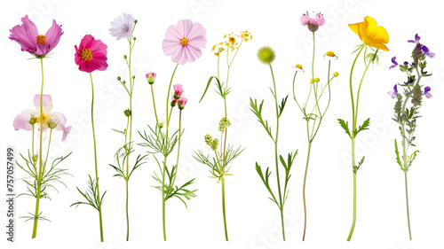 set of wild flowers isolated on transparent background