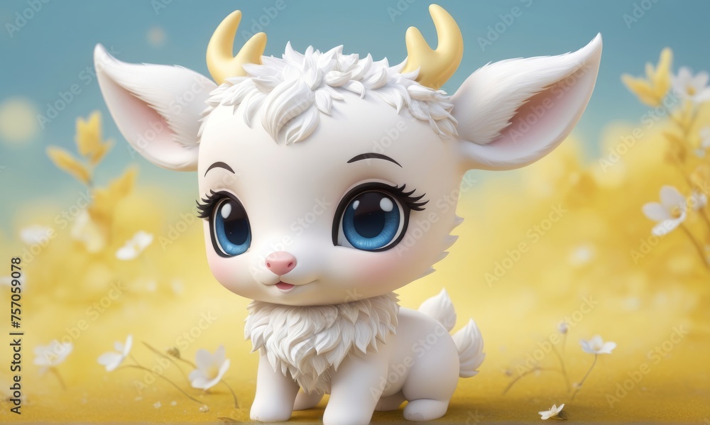 white baby deer in yellow garden background white baby deer in yellow garden background