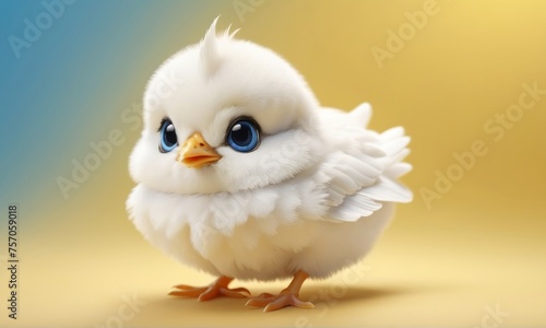 white baby chicken yellow background © Easy