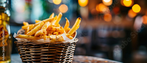 French fries chips in basket on table street junk food