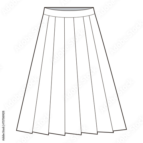 Pleated Skirt Flat Sketch Vector Design Illustration