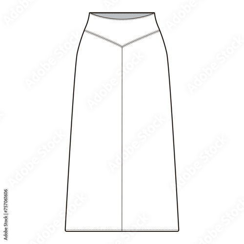 Yoke Skirt Flat Sketch Vector Design Illustration