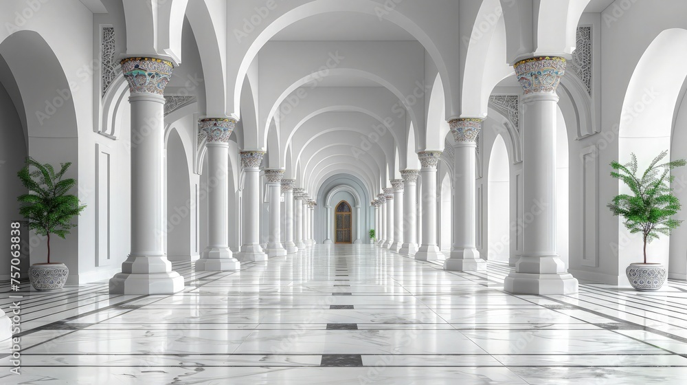 Ramadan Grandeur: Hall's Splendor Accentuated by White Islamic Carvings