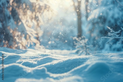 Wallpaper Mural Beautiful background image of a snowy morning winter forest with small snowdrifts close-up and light snowfall. Torontodigital.ca